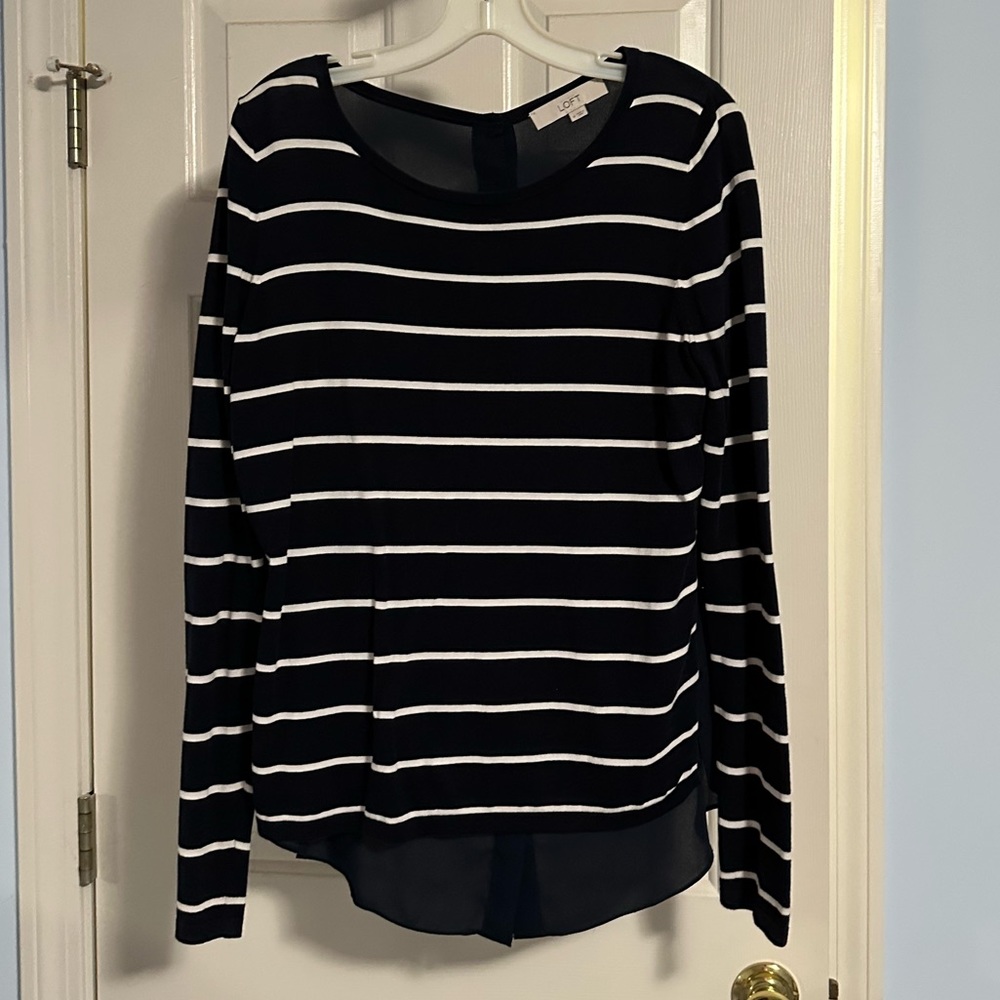 Women’s navy and white striped blouse